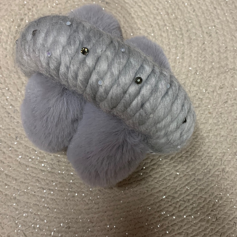 Anthropologie Rhinestone Embellished Faux Fur Earmuffs gray New
